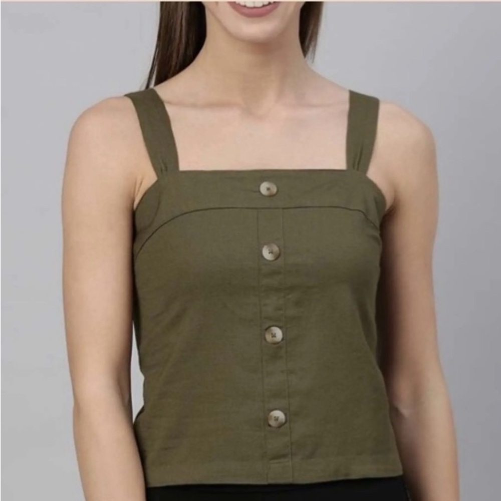 J Crew Factory Olive Button-Front Women's Tank Top
